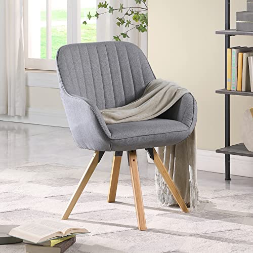 Kithkasa Mid-Century Modern Swivel Accent Chair Home Office Desk Chair with Wood Legs Armchair for Vanity Table Guest Living Dining Room Grey