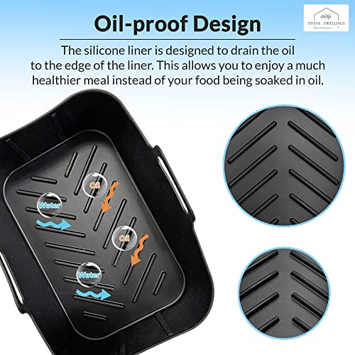 Divine Dwellings 8 PCS Dual Air Fryer Accessory Set with Reusable Silicone Liner, Stainless Steel Racks Compatible with Ninja AF300UK, Tower T170