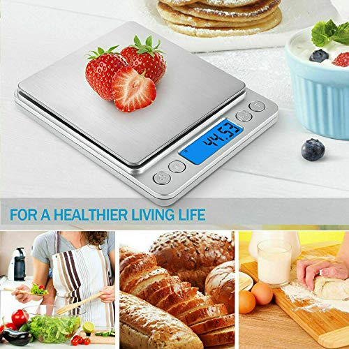 Digital LCD Kitchen Scale, Electric Food Scale for Weighting, Stainless Steel Panel 0.01 g-500g Mini Pocket Square Shape for Home, Office, Jewelr
