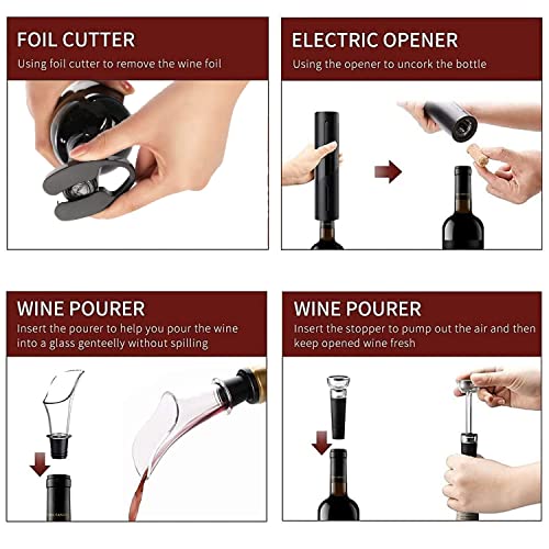 Electric Wine Bottle Opener Set, Rechargeable 6-in-1 Gift Box Automatic Bottle Opener with Tin Foil Cutter, Wine Dispenser, Vacuum Stopper, Stora