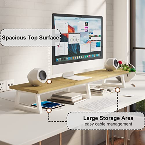 TEAMIX 42 inch Large Dual Monitor Riser, Extra Long Monitor Stand Riser Wide TV Stand Riser Monitor Stand for 2 Monitors Wood & Steel Desktop Ris