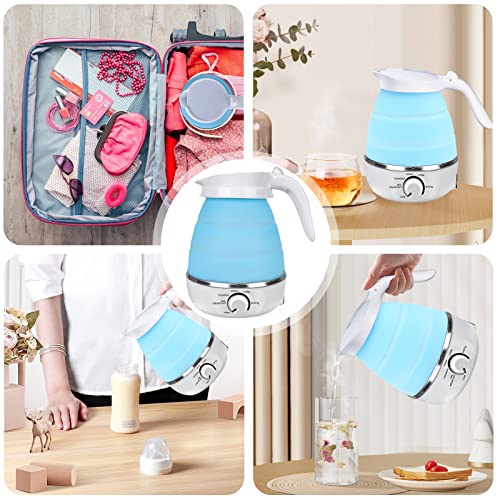 Foldable Electric Kettle - Portable Silicone Kettle for Travel with Separable Power Cord and 2 Silicone Folding Cup, Silicone Folding Electric Ke