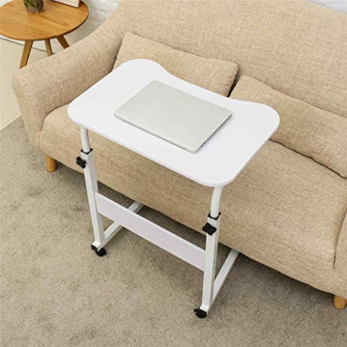 N/A Adjustable Height 4 Wheel Computer Desk Beside Laptop Desk Lapdesk Portable Study PC Writing Table Bedroom Living Office (Color : White)