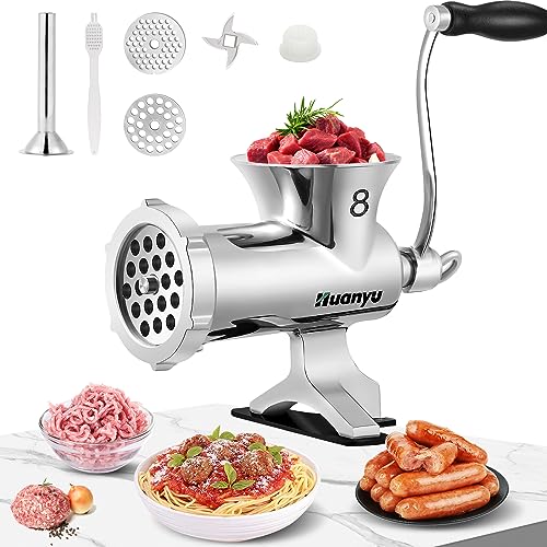 Huanyu Meat Grinder Manual Stainless Steel Hand Meat Grinder and Sausage Maker Manual Meat Mincer Dishwasher-Safe Meat Mincer Grinder Size 10