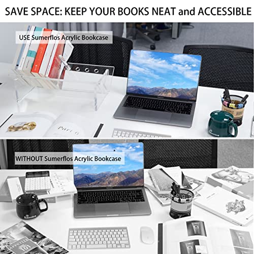 Sumerflos Acrylic Desktop Bookcase, Book Storage Organizer Bookshelves, Clear Mordern Tabletop Storage Rack for Office Home Shelf Display for Cd/