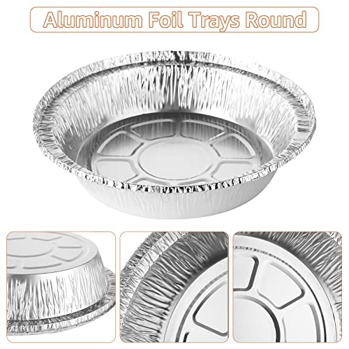 JMIATRY 100 Pcs 7 Inch Round Foil Trays, 720ML Air Fryer Tin Foil Trays, Oil-Proof Non-Stick Aluminum Foil Trays Round for Baking, Cooking, Oven