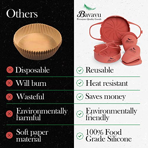 Bavavu 4-Pcs Set Silicone Air Fryer Liners and Potholder Mitts, Replacement for Parchment Paper, Suitable for Oven and Microwave – Terracotta