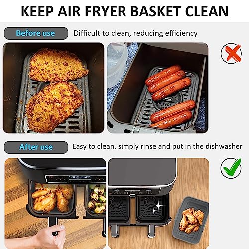 Silicone Air Fryer Liners for Ninja AF300UK 7.6L & Tower T17088, 2 Pack Reusable Air Fryer Silicone Replacement Basket Bowl, Collapsible Baking T