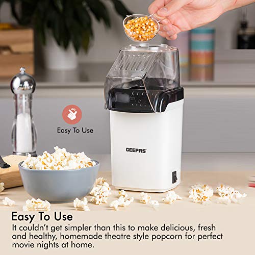 Geepas 1200W Electric Popcorn Maker | Makes Hot, Fresh, Healthy & Fat-Free Theater Style Popcorn Anytime | On/Off Switch, Attractive Design & Oil