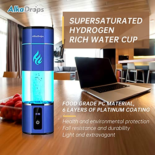 Alkadrops Hydrogen Rich Water Bottle Generator Max Concentration Molecular Up to 5000PPB Portable hydrogen water Maker Machine | PEM Membrane & S
