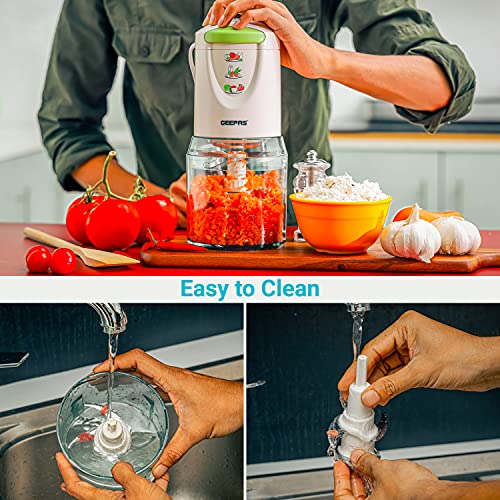 Geepas 400W Mini Food Processor – 500ml Food Chopper, 4 Bi-Level Stainless Steel Double Blades for Blending & Chopping – Perfect for Salads Salsa