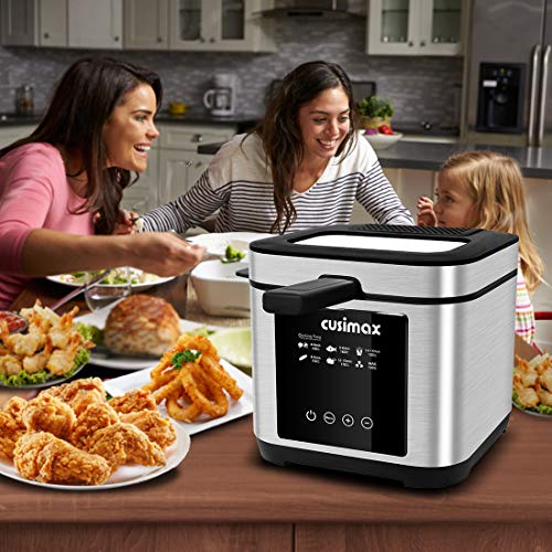 CUSIMAX Deep Fryer, 2.5L Deep Fat Fryer with Touchscreen, 1200W Countertop Fryer with Viewing Window, Stainless Steel Basket with Safety Handle,