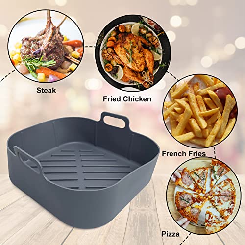 CUTIECLUB 2 Pcs Air Fryer Silicone Pot, Square 8 inch Silicone Air Fryer Liners Basket Food Safe Reusable Air fryers Oven Replacement Accessories