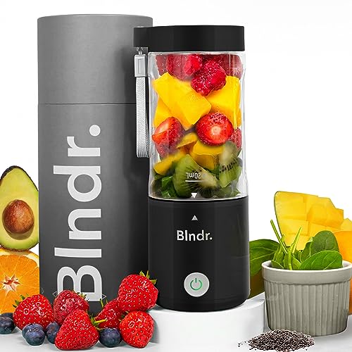 Blndr | Portable, Rechargeable Blender & Smoothie Maker | 420ml Capacity, 6 Stainless Steel Blades, 4000mAH Battery (Carbon Black)
