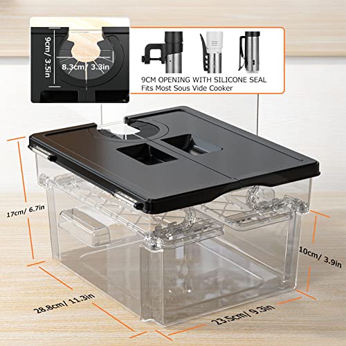 Sous Vide Container, Integrated Lid & Rack, No Additional Custom Parts Required, Compatible with Most Sous Vide Cookers for Kitchen, 11 Liters