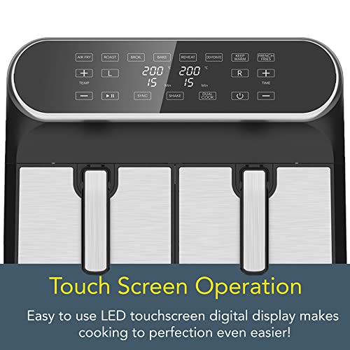 Climatik Premium Dual Air Fryer - Extra Large 8L Capacity - With 2 x 4L Double Baskets - Energy Efficent Cooking Zones - Sleek Chrome Design | LE