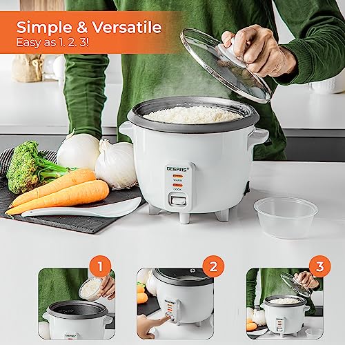Geepas Rice Cooker, 0.6L | Electric Rice Cooker with Keep Warm Function, Automatic Cooking, Non-Stick Inner Pot | Includes Measuring Cup, Spatula
