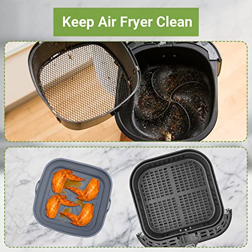Alyvisun Silicone Air Fryer Liners 2PCS Reusable Airfryer Tray Foldable Kitchen Accessories Basket Versatile Square Baking Rack Pot for Microwave