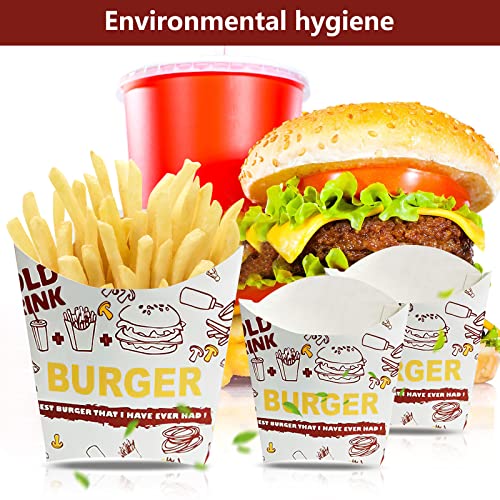 French Fries Cup, 50PCS Creative Pattern Disposable Snack Holder Popcorn Boxes, Snack Cup Paper Box for Burger Store Home Shop French Fries Popco