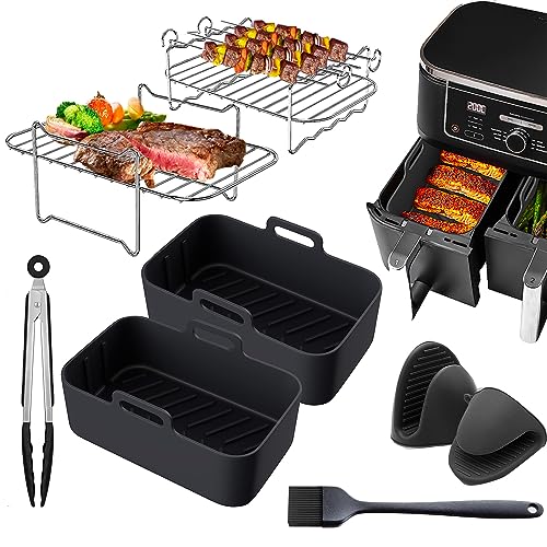 Air Fryer Accessories, Ranedo 8 PCS Accessories for Ninja Air Fryer Dual AF300UK AF400UK and 7.6L-9.5L Dual Air Fryer, Silicone Air Fryer Liners&