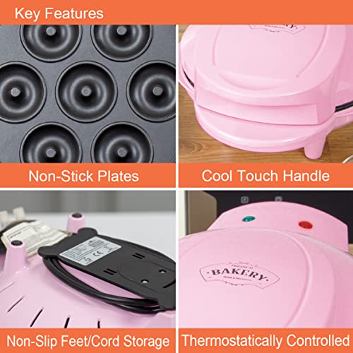 Global Gizmos 35580 Mini Doughnut Maker/Easy Clean Non-Stick Plates/Cool Touch Handle/Makes 7 Mini Donuts/Unique Thermostatic Design Prevents Ove