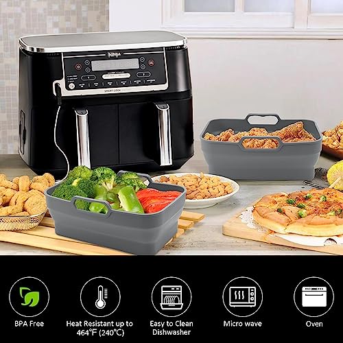 Silicone Air Fryer Liners for Ninja AF300UK 7.6L & Tower T17088, 2 Pack Reusable Air Fryer Silicone Replacement Basket Bowl, Collapsible Baking T