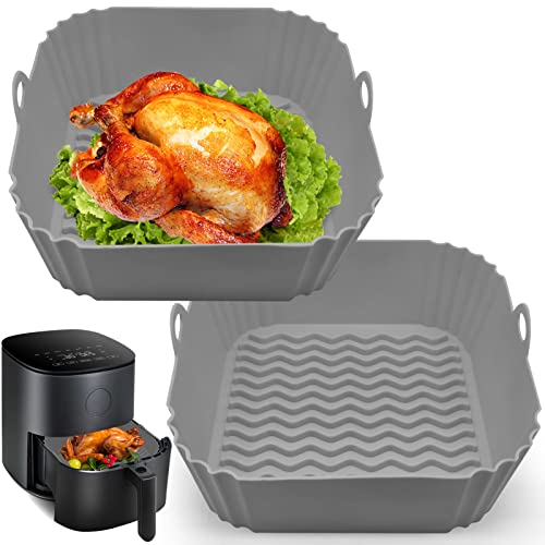 Silicone Air Fryer Liners, 8'' Square 4 to 7 QT Reusable Heat Resistant Food Grade Airfryer Silicone Liners Inserts Baskets Bowl Accessories for