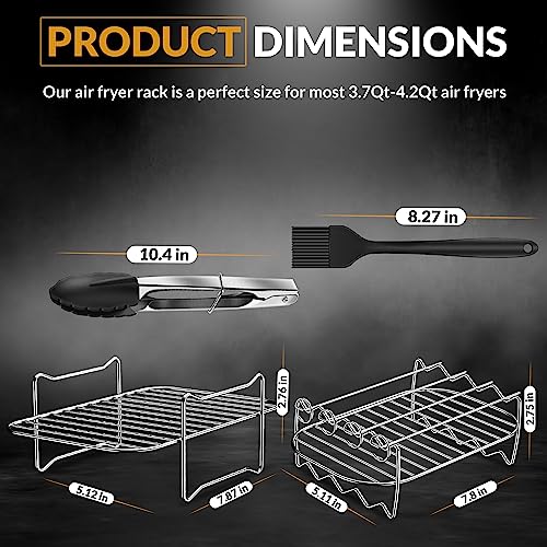 One Emporium Air Fryer Rack 2 Pcs, Ninja Air Fryer Accessories for Dual Air Fryers, Multi-Purpose 304 Stainless Steel Double Layer with Oil Brush