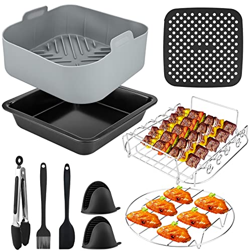 Dual Air Fryer Accessories13PCS, Double Basket, 304 Stainless Steel Grilling Rack Compatible for Ninja Foodi AF300UK, AF400UK, Instant Vortex, To