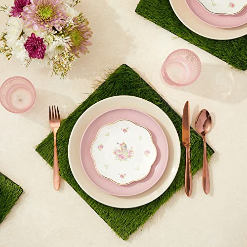 4-Pack Artificial Grass Mat Squares 30.5 x 30.5 cm Fake Turf Tiles for Balcony, Patio, Outdoor Faux Placemats, DIY Crafts and Decorations (Green,