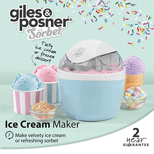 Giles & Posner EK5014GSBL Ice Cream Maker - Electric Frozen Yoghurt Sorbet Churner, 500ml Quick Freeze Bowl, Home-Made Ice Cream In 30 Minutes, D