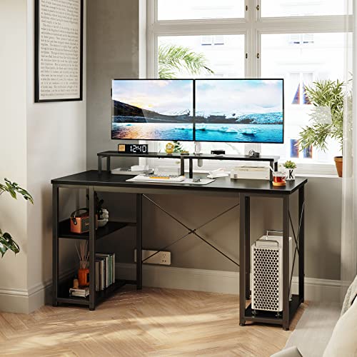 ODK Computer Desk with Shelves, 48" Home Office Desk with Storage, Gaming Desk, Modern Simple Style PC Desk, Stable Workstation, Black