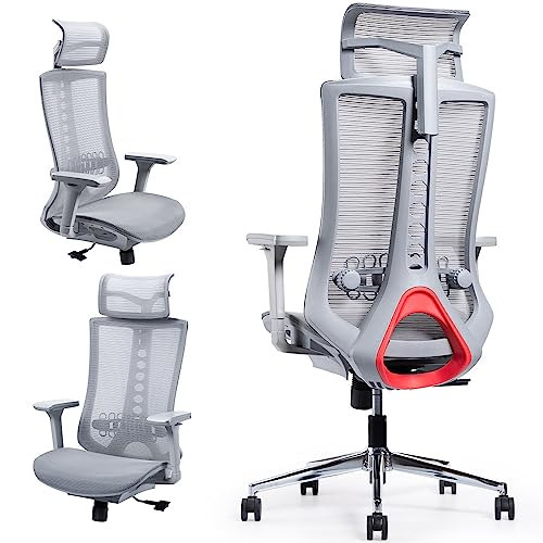 iOCHOW Ergonomic Computer Office Chair: High Back Desk Chair with Adjustable Lumbar Support, Headrest & 3D Armrests - 125° Rocking Mesh Breathabl