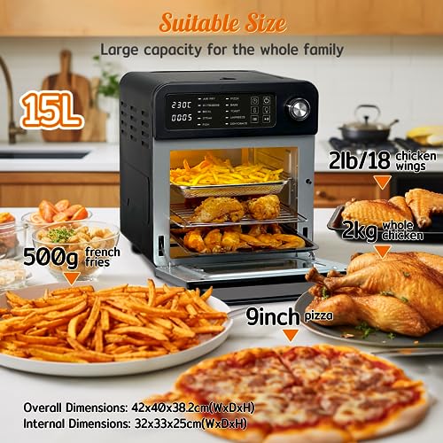 HYSapientia® 15L Large Air Fryers Oven With Rotisserie For Family Digital Knob 1700W 10 in 1 Airfryer Toaster Air Convection Mini Oven electric a