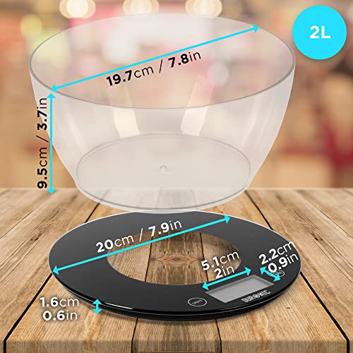 Duronic Kitchen Scales with Bowl KS7000 10kg | for Postal Baking weighing scale| 1.5L Black Digital Display | Add & Weigh Tare | 1g Precision