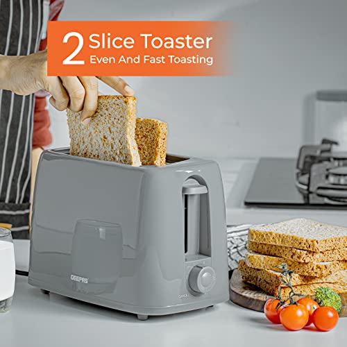 Geepas 2 Slice Bread Toaster with 6 Level Browning Control - Removable Crumb Tray, Cancel Function, Cord Storage & Cool Touch Plastic Housing - 6