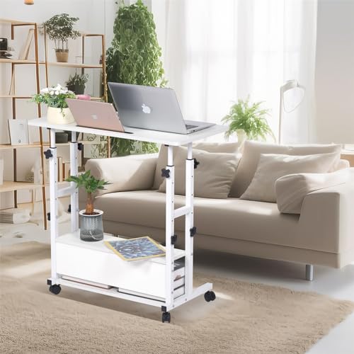 Small Standing Desk Adjustable Height, Mobile Stand Up Desk with Wheels, 32 Inch Portable Rolling Desk Small Computer Desk, Portable Laptop Desk