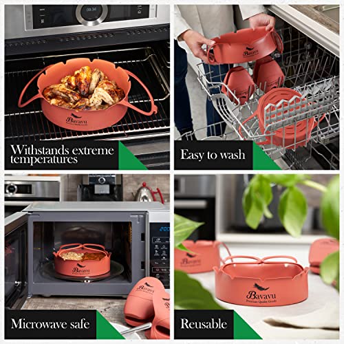 Bavavu 4-Pcs Set Silicone Air Fryer Liners and Potholder Mitts, Replacement for Parchment Paper, Suitable for Oven and Microwave – Terracotta