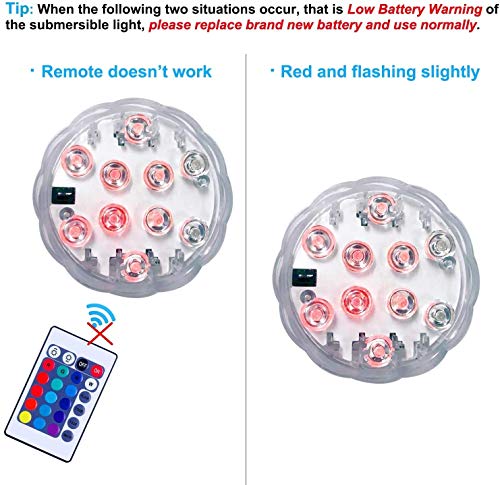 2 Pack Submersible LED Lights Waterproof Pool Lights Underwater with 16 Colors, Remote Control Lights for Aquarium,Vase, Bath,Hot Tub, Halloween,