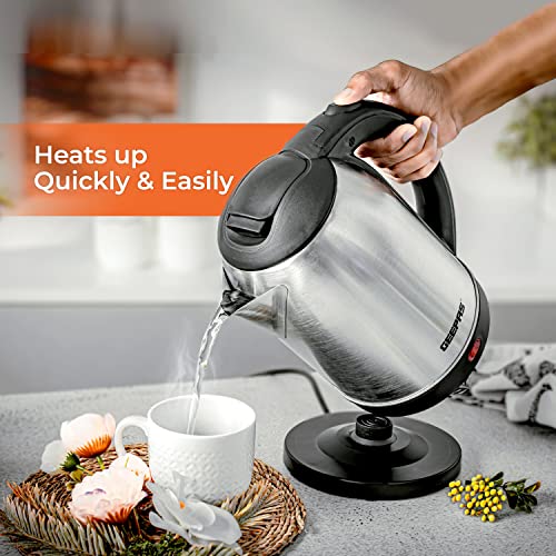 Geepas Electric Kettle, 1500W | Stainless Steel Cordless Kettle | Boil Dry Protection & Auto Shut Off | 1.8L Jug Kettle for Hot Water Tea or Coff