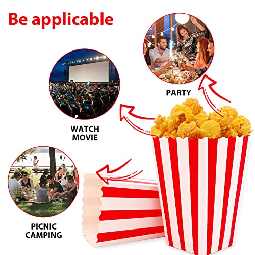24 Pcs Popcorn Carton, Popcorn Bag, Striped Popcorn Bucket, Sweets Carton, Striped Party Box for Movie Nights And Holiday Parties