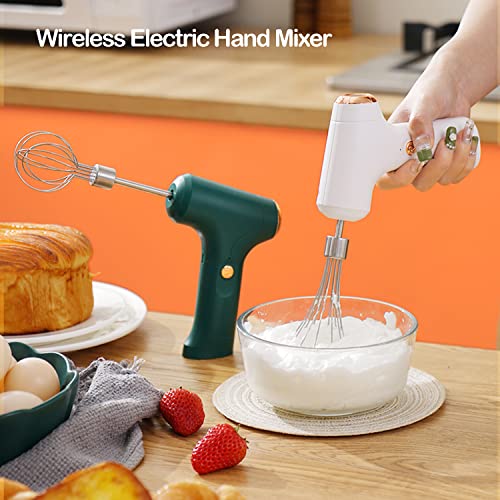 FIOUSY Electric Hand Whisk, USB Rechargeable, Wireless Portable Egg Beater with 2 Detachable Whisks with 3 Speed Modes for Eggs/Milkshake Cream/B