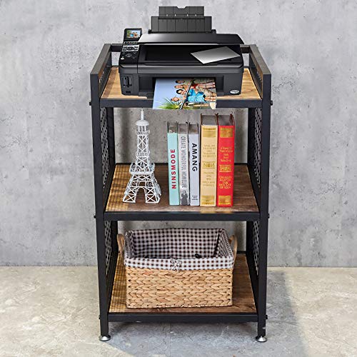 HANS CAO Industrial 3-Shelf Printer Stand, Rustic Printer Cart with Wheels, Large Printer Desk Cart with Storage Shelves, Office Organizer for Ho