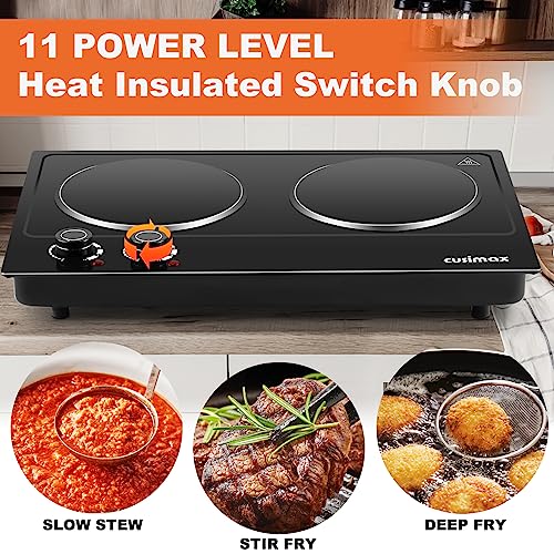 Double Burner, CUSIMAX Electric Hot Plate, 2400W Electric Hob Infrared Ceramic Burner, Portable Hot Plates for Cooking, Countertop Cooktop with D