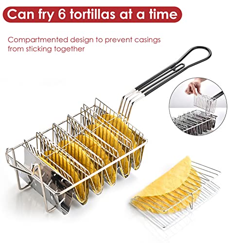 Felenny Frying Basket, Taco Basket Holds 6 Shells Deep Fryer Taco Holder Basket Taco Fry Basket with Grip Handle Kitchen Cooking Tool