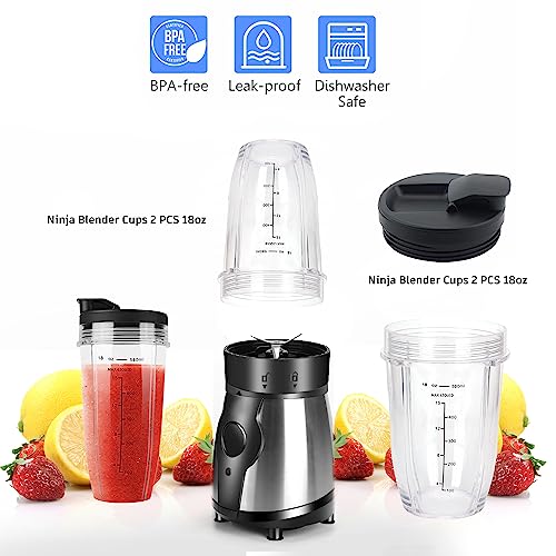 Ninja Blender Cups 2 PCS 18oz, Ninja Cups for Blender, Ninja Blender Cups Replacement, Nutri Ninja Replacement Cups, Ninja Blender Replacement Pa