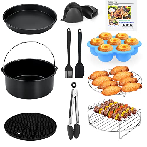 Dual Air Fryer Accessories13PCS, Double Basket, 304 Stainless Steel Grilling Rack Compatible for Ninja Foodi AF300UK, AF400UK, Instant Vortex, To