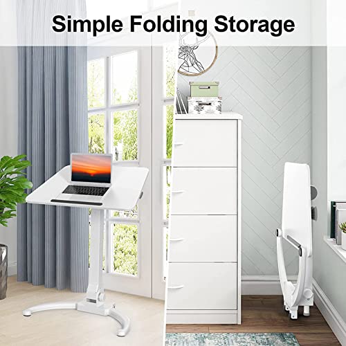 QINAIDI Foldable Mobile Standing Desk, Height Adjustable, 90° Tiltable Rolling Laptop Desk, with Wheels Non-Slip Mat, for Home Office,A