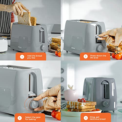 Geepas 2 Slice Bread Toaster with 6 Level Browning Control - Removable Crumb Tray, Cancel Function, Cord Storage & Cool Touch Plastic Housing - 6