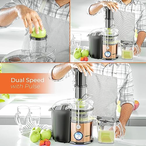 Geepas Juice Extractor, Centrifugal Juicer Machine - Whole Fruit & Vegetable Juicer - Stainless Steel Body & Extra Filter Basket - 75MM Wide Mout